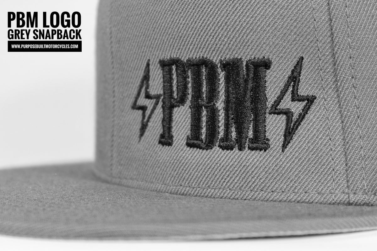 EMBROIDERED ⚡️PBM⚡️ LOGO GREY SNAPBACK HAT - Purpose Built Motorcycles